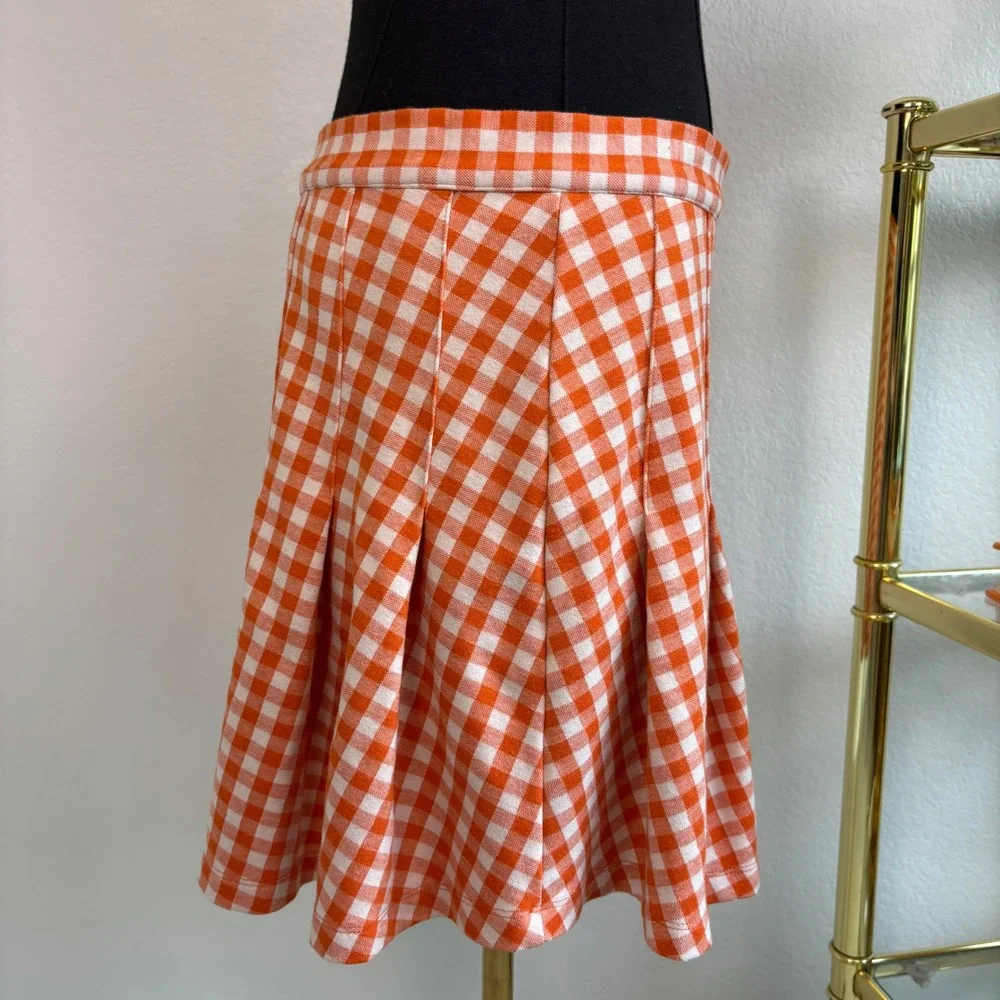 Free People Honey Pleated Mini Skirt Orange Gingham Size 10, Preppy, School girl